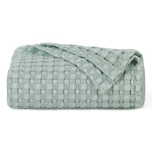 Image of Bedsure Cooling Cotton Waffle Twin XL Blanket - Lightweight Breathable Blanket of Rayon Derived from Bamboo for Hot Sleepers, Luxury Throws for Bed, Couch and Sofa, Mint Green, 66x90 Inches
