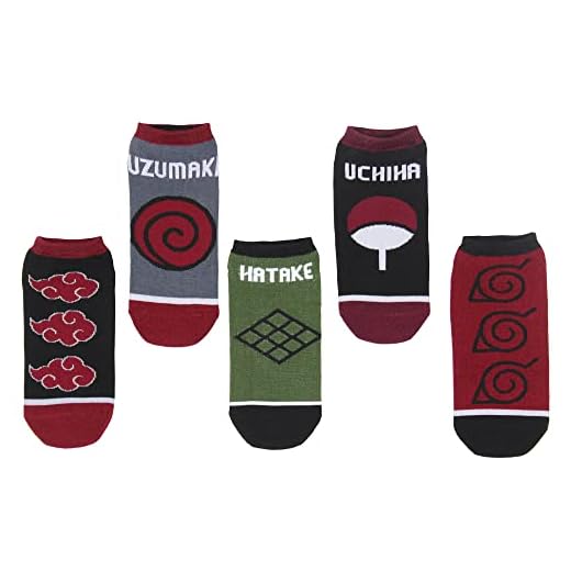 Bioworld Naruto Shippuden Socks Adult Akatsuki And Clan Names Anime No Show Mix And Match Ankle Socks 5 Pairs