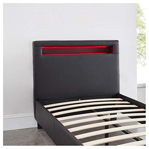 CARO-Möbel Polsterbett Mandalay mit LED Beleuchtung Einzelbett Lederbett 90 x 200 cm mit Lattenrahmen, Lederimitat in schwarz – Bild 8