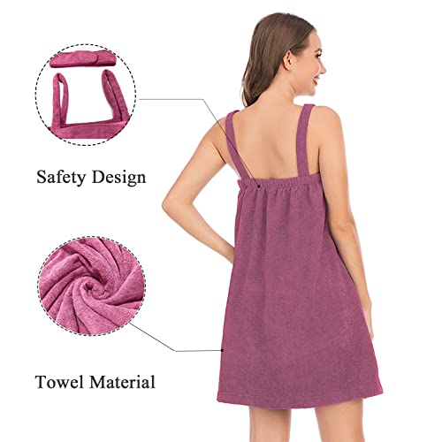 Verve Jelly Women's Wrap Towel Cotton Adjustable Robe for Spa Gym Pool with Pocket Facial Headband Purple Small - Image 4
