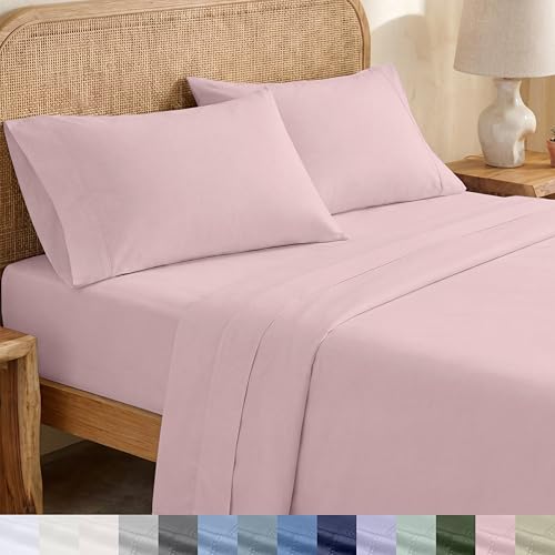 California Design Den Full Bed Sheets Set - Soft 100% Organic Bed Sheets with Deep Pockets, Crisp Percale, Breathable and Durable Bedding Set (Pink - Chalky Tone)