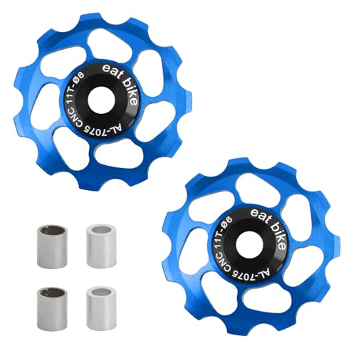 11T Puleggia Deragliatore Posteriore per Bicicletta 2 Pezzi, Lega di Alluminio Ruota di Guida per Mountain Bike Bici da Strada, Ruota Guida del Deragliatore Posteriore della Bicicletta (Blu)