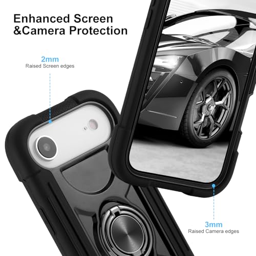 Image of MARKILL Compatible with iPhone with Built-in 360Rotating Ring Stand, Military Grade Drop Protection Full Body Rugged Heavy Duty Case Durable Cover (Black, iPhone Air)
