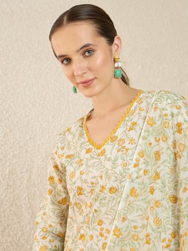 Image of INDO ERA Women Pure Cotton Kurta Set with Dupatta | Festive Suit Set, 10093