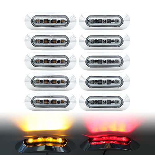 10 Pcs Tmh 3.6 Inch Submersible 4 Led Smoked Lens Red & Amber Side Led Marker ( 5 + 5 ) 10-30V Dc , Truck Trailer Marker Lights, Marker Light Amber, Rear Side Marker Light, Boat Cab Rv #TOP20