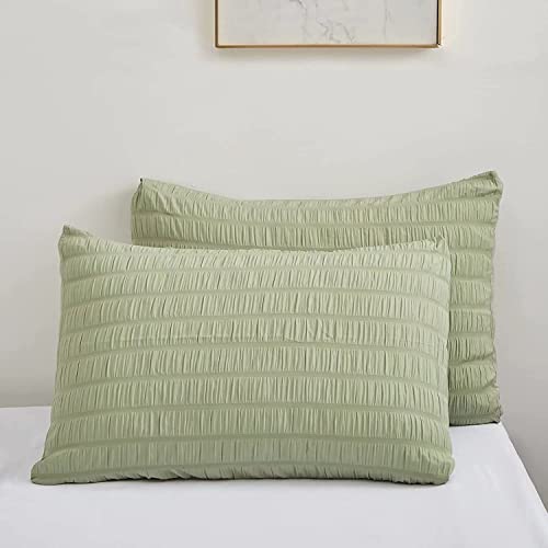 Houseri Sage Green Comforter Set Full Light Green Comforter Seersucker Bedding Full For Teen Boys Girls Sage Comforter Pintuck Light Green Full Comforter Sets Gauze Bedding Comforters Sets Full Size #TOP6