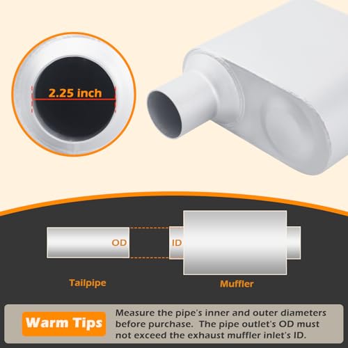 Image of A-KARCK Universal Exhaust Muffler 2.25 inch Offset Inlet 2.25 inch Dual Outlet, 13 inch Overall Length Aluminized Steel Aggressive Sound Race Muffler for Cars, Trucks