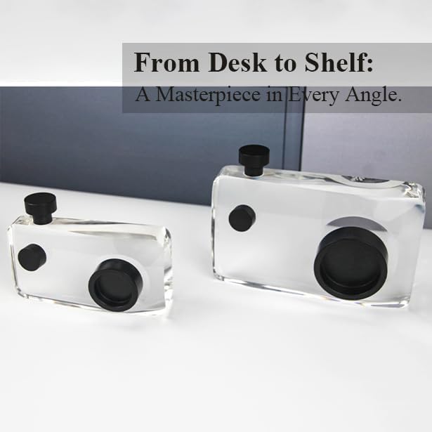 Miniatura 7 de Escultura de cámara pequeña de cristal negro, estatua de cámara en miniatura grabada transparente, decoración de arte moderno para el hogar y la