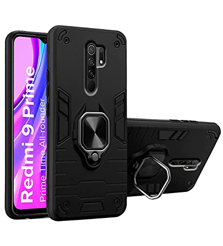 Image of Pikkme D5 Tough Armor Bumper Back Cover Case for Redmi 9 Prime,Poco M2 |Ring Holder & Kickstand in-Built (Black)