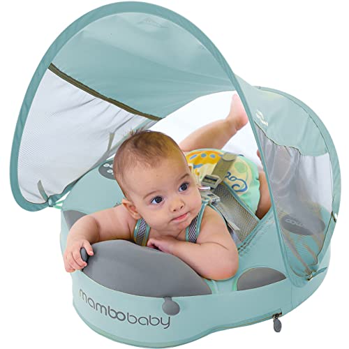 Image of Preself Upgraded Baby Float Non-Inflatable Mambobaby Swim Ring, Infant Soft Solid Swimming Trainer, Baby Pool Float with Removable UPF 50+ UV Sun Protection Canopy