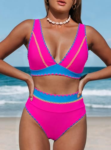 Image of Hilinker Women's Leopard Bikini Swimsuits V Neck High Waisted 2 Piece Bathing Suits