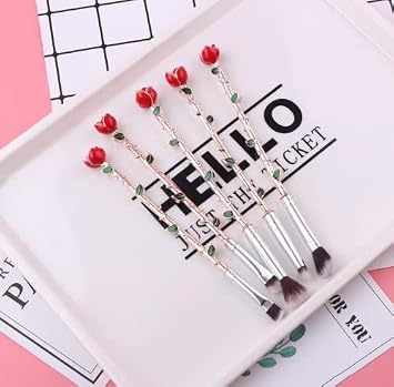 5pcs Beauty Eye Shadow and Beast Rose Flower Shape Makeup Brush Set with Artist Gift BagRose Gold