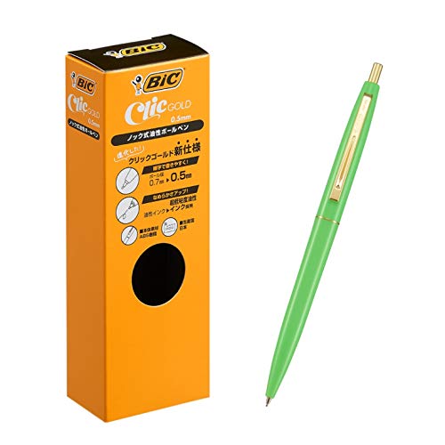 ビック(Bic) ボールペン クリックゴールド 0.5 油性 黒 なめらか アップルグリーン軸 12本 CFCGAGR05BLKJ