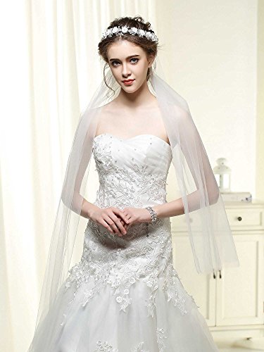 Unicra Wedding Flower White Veil for Brides Wedding Bridal Double Tier Veil with Crystal for Women