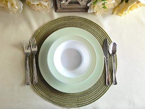 " OCCASIONS " 50 Plates Pack (25 Guests)-Wedding Party Disposable Plastic Plate Set -25 x 10.5'' Dinner + 25 x 7.5'' Salad/Dessert plates (Rio, in White & Pearled Green) - 5