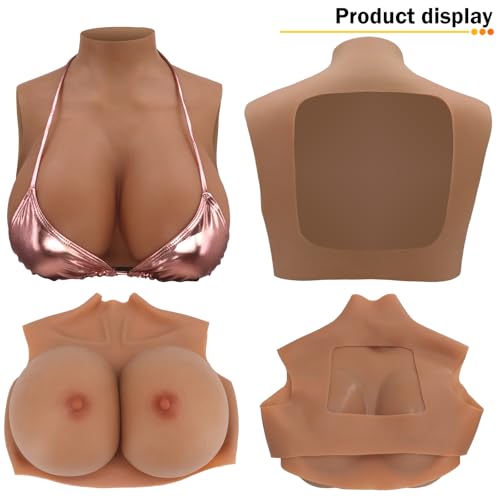 Silicone Breastplate for Crossdressers Drag Queens - Warm Brown Color, Full Cup Sizes C/D/E/G/K/Z2