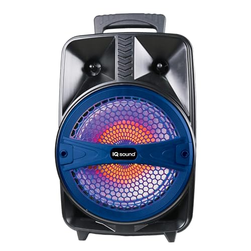 IQ Sound IQ-2078DJBT 8-inch Portable Bluetooth Woofer Speaker, 1000W Peak Power, USB/SD, FM Radio, Rechargeable Battery, Mic Input, and Remote Control, AC/DC, Rechargeable Battery, and Remote (Blue)