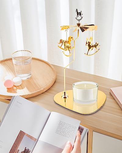 Carousel Spinning Candle Holder, Pillar Candle Holder With Tray For Party Decor And Gift Idea For Christmas, Valentine's Day, Weddings, Thanksgiving, Birthdays, New Year Or Family Gathering #TOP4