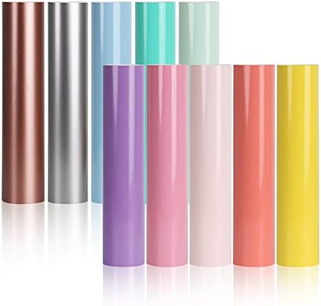 MECOLOUR Permanent Adhesive Craft Vinyl 10 Sheets Bundle, 12" X 12", 10 Assorted Colors Vinyl Sticker for Cricut & Any Cutter Machine for Birthday Party Office Home DIY Decorating Craft