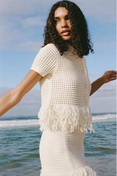 2 Piece Skirt Sets for Women Short Sleeve Crochet Knit Top and Mini Skirt Casual Vacation Outfits - Image 5