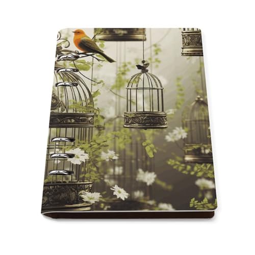 DWVSFJM Birdcages And BirdsPu Leather Notebook, Waterproof Wear-Resistant Spiral Notebook,A5