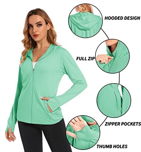 Tacvasen Women's Upf 50+ Hoodies Shirts Uv Protection Breathable Hoody Jackets With Thumb Holes, Mint Green, M #TOP3