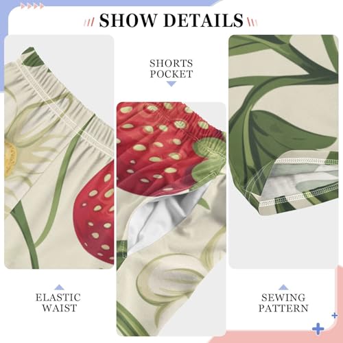 Strawberry and Floral Boys Long Pants Soft Trousers Elastic Waist Kids Lounge Bottoms with Pockets S-XL4