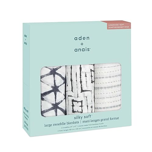 Image of aden + anais Silky Soft Swaddle Blanket,100% Viscose from Bamboo Muslin Blankets for Girls & Boys, Baby Receiving Swaddles, Ideal Newborn & Infant Swaddling Set, 3 Pack, Pebble Shibori