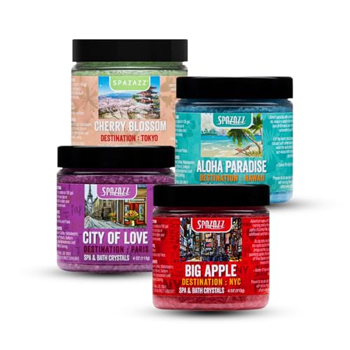 Hot Tub & Spa Aromatherapy Bath Salt Crystal Scents Spazazz Destinations Collection Bundle Aloha Paradise Big Apple City of Love Cherry Blossom - Will Not Damage Spas & Hot Tubs (4 oz)