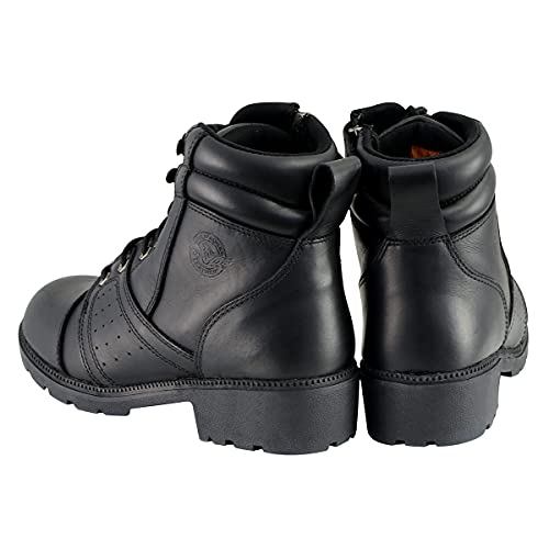 Milwaukee Leather MBL9300 Bota feminina preta de couro com cadarço com zíper tamanho - 36