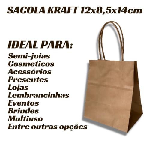 50 Mini Sacolas Kraft 12x8,5x16cm Loja Presente Semi Joias Acessórios