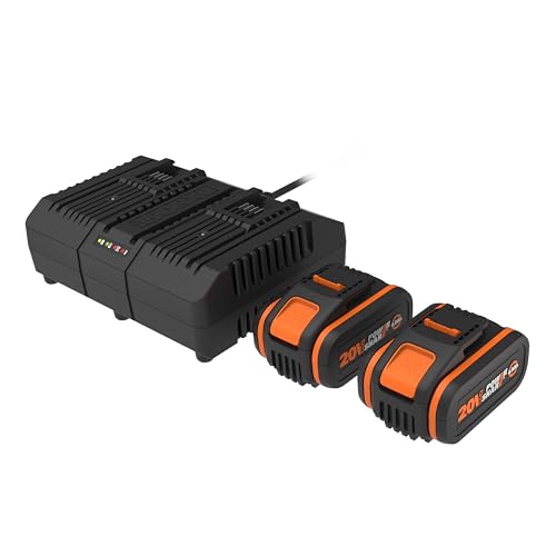 WORX WA3611 - Pack de 2 baterías y Cargador Doble (20 V, 4 Ah, con indicador de Nivel de Carga, Compatible con Todas Las Herramientas de 20 V/40 V/80 V)