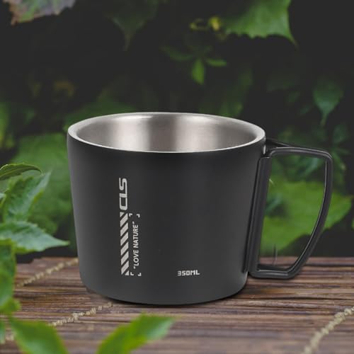 Mug de camping acier inoxydable double paroi anse pliable noir - 5