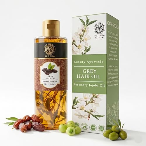 Image of Buddha Natural Grey Hair Oil (150 ml) - Helps Control Premature Greying, Supports Natural Black Hair, Strengthens & Nourishes Roots | Suitable for Men & Women