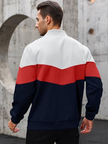 Image of HYPESTFIT Mens Lightweight Jacket Casual Bomber Jacket Color Block Varsity Coat