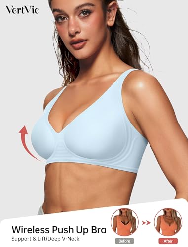 Image of Vertvie Jelly Wireless Bras for Women Push Up Plunge Seamless T-Shirt Bras No Underwire Supportive Full Coverage Bralettes