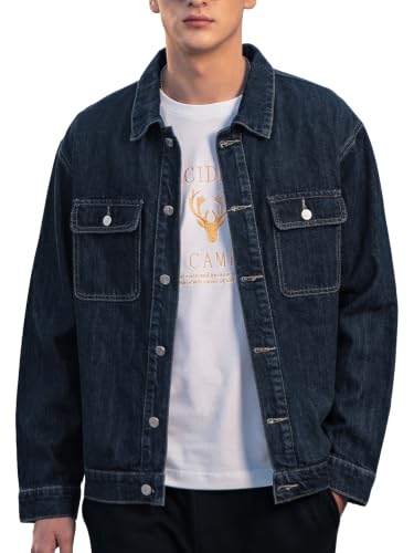 Image of Denim Jacket Men Vintage Autumn and Winter Tops Mens Denim Trucker Jacket