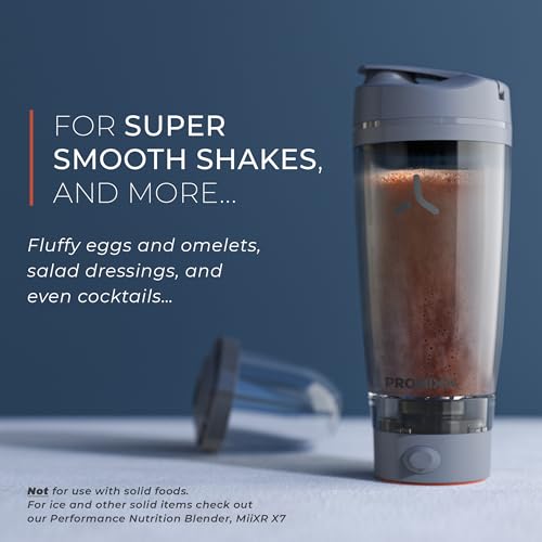 Image of Promixx Pro Electric Shaker Bottle - 600ml - Stainless Steel USB-C Rechargeable Vortex Mixer with X-Blade and Supplement Storage - BPA-Free Easy-Cleaning Shaker for Fitness & Travel - Silver /Gray