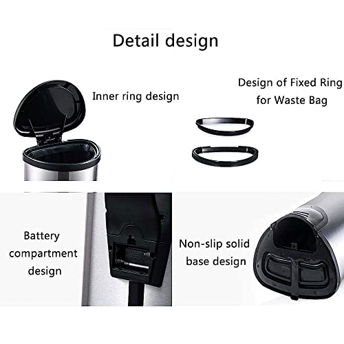 WOTZOV Abfalleimer Berührungsloser Abfalleimer Edelstahl-Mülleimer runder Mülleimer Automatischer Mülleimer für Zuhause/Sier – Bild 8