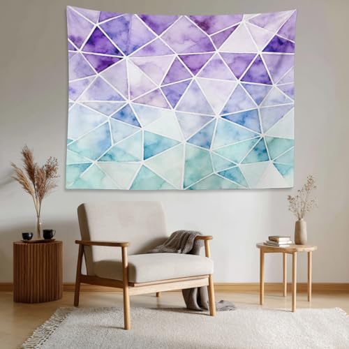Tenture murale rayures bleues vertes blanches et violettes
