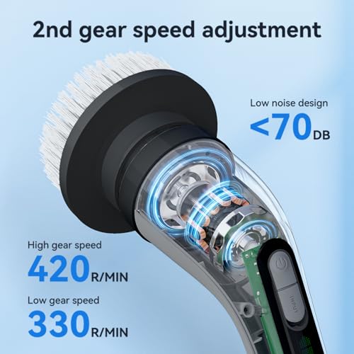 Image of Electric Spin Scrubber,Cordless Cleaning Brsh, Shower Scrubber with 7 Replaceable Brush Heads, Bathroom Scrubber with Detachable Long Handle
