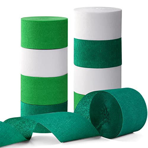 Green-White Birthday Party-Decorations Crepe-Paper Streamers - 9 Rolls Jungle Theme Paper Garland Streamer St. Patrick's Day Neutral Baby Shower Sping Summer Forest Backdrops Decor Panduola #TOP5