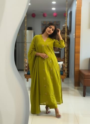 Image of ANNI Designer Women's Rayon Viscose Straight Kurta Set with Pant and Dupatta | Stylish Long Kurti Dress for Festive, Party, and Ethnic Wear