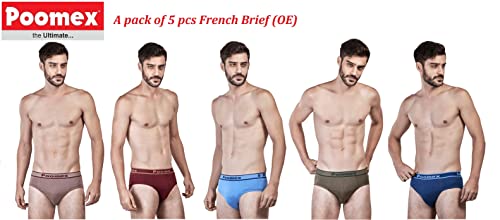 Image of Poomex Men's Cotton Briefs - Pack of 5 (Assorted Colours)