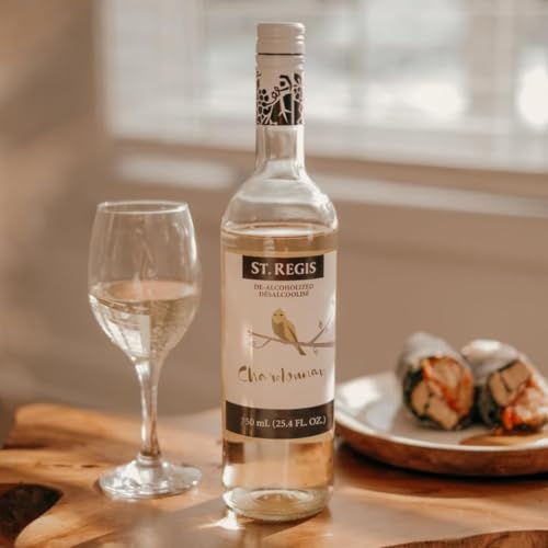 Image of ST. REGIS Non-Alcoholic Chardonnay 25.4 Fl Oz (1 Pack) - Low Calorie and Sugar - Golden Yellow Floral and Fruity Rich Flavor from North of Spain Vineyards -