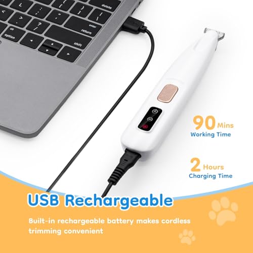 Image of Pet Razor, Waterproof Paw Hair Trimmer, Cat Clipper, Low Noise Dog Shaver, Rechargeable Paw Cutter with LED Light for Dogs and Cats