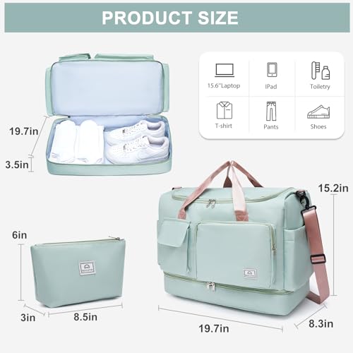 Image of Large Travel Duffle Bag, Carry On Weekender Bag with Shoe Compartment, Gym Tote Overnight Bags for Women for Travel with Toiletry Bag