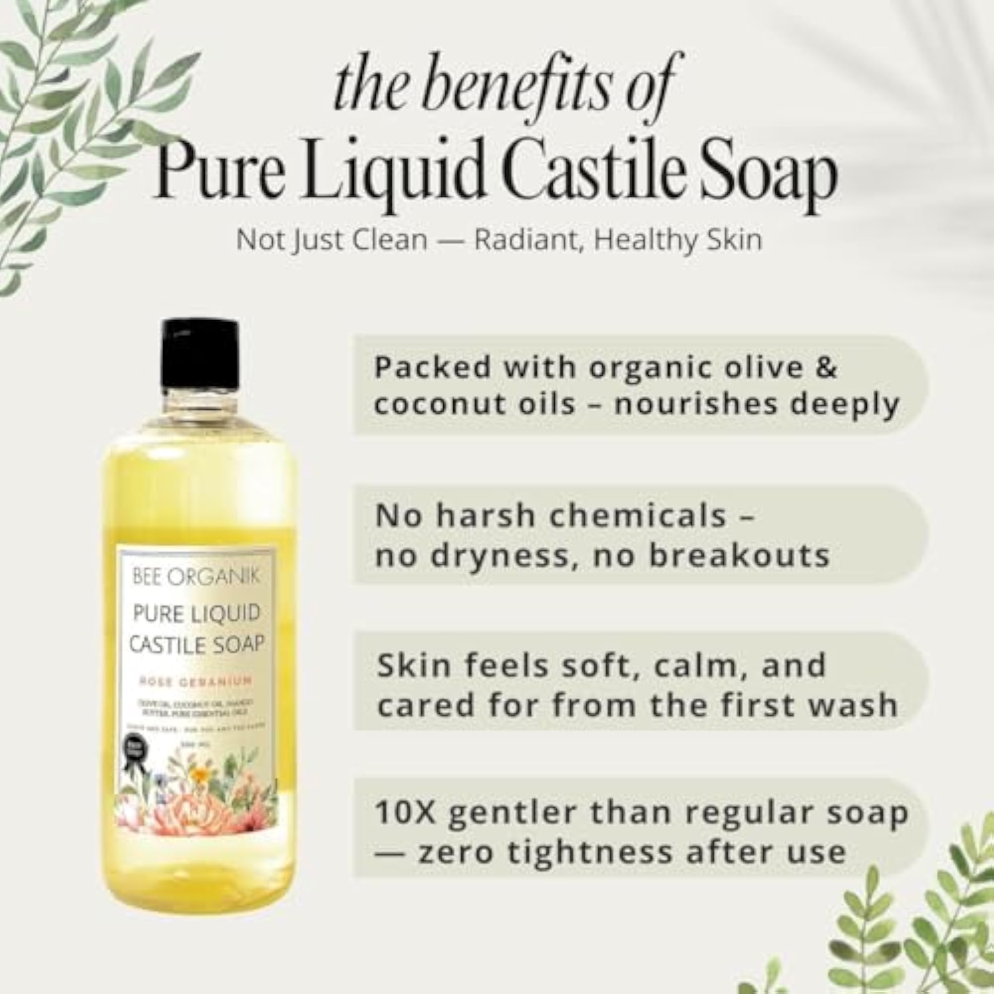 Pure Liquid Castile Soap Rose Geranium 500ml, Multi-Purpose