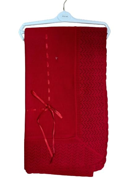 Blushh Adorable Baby Blanket Spanish Knitted Shawl with Ribbon: Soft and Stylish Wrap for Your Little One (Red)