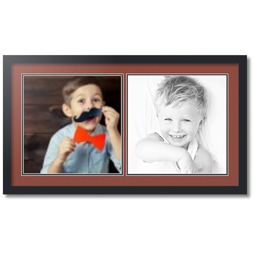 ArtToFrames Collage Photo Frame Double Mat with 2-14x14 Openings with Satin Black Frame and Cognac mat.